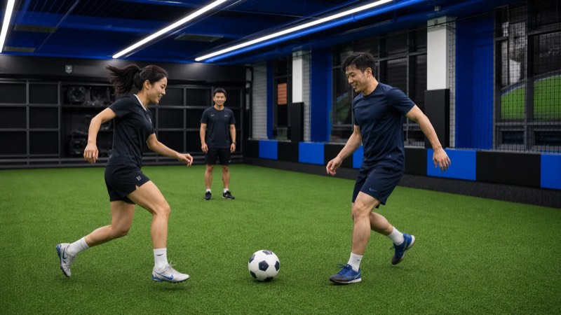 FootballZon adult class working on fundamentals and connected play