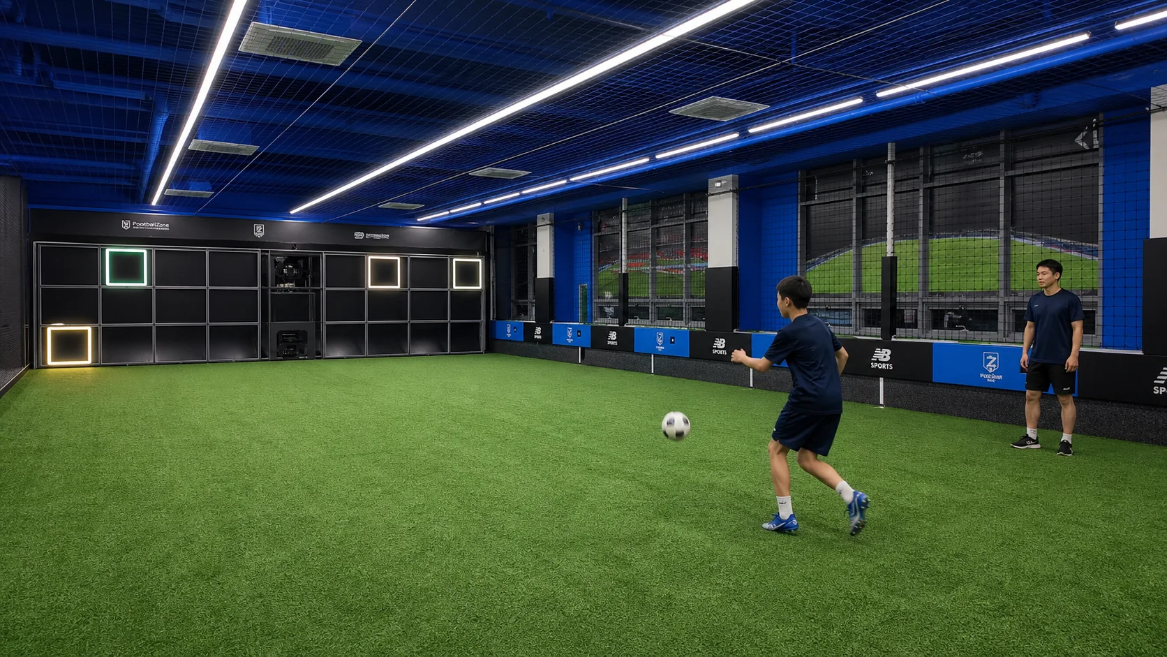 FootballZon training scene receiving a ball from the launcher